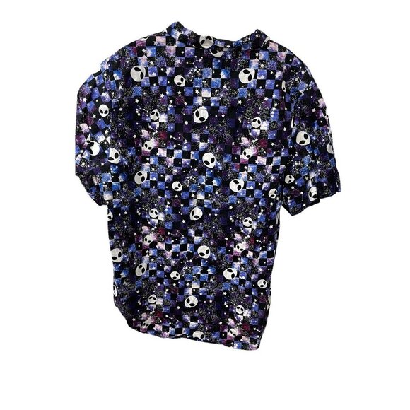 Spencers Mens Alien Graphic Button Up Shirt Sz L Black & Purple Short Sleeve - Picture 3 of 4